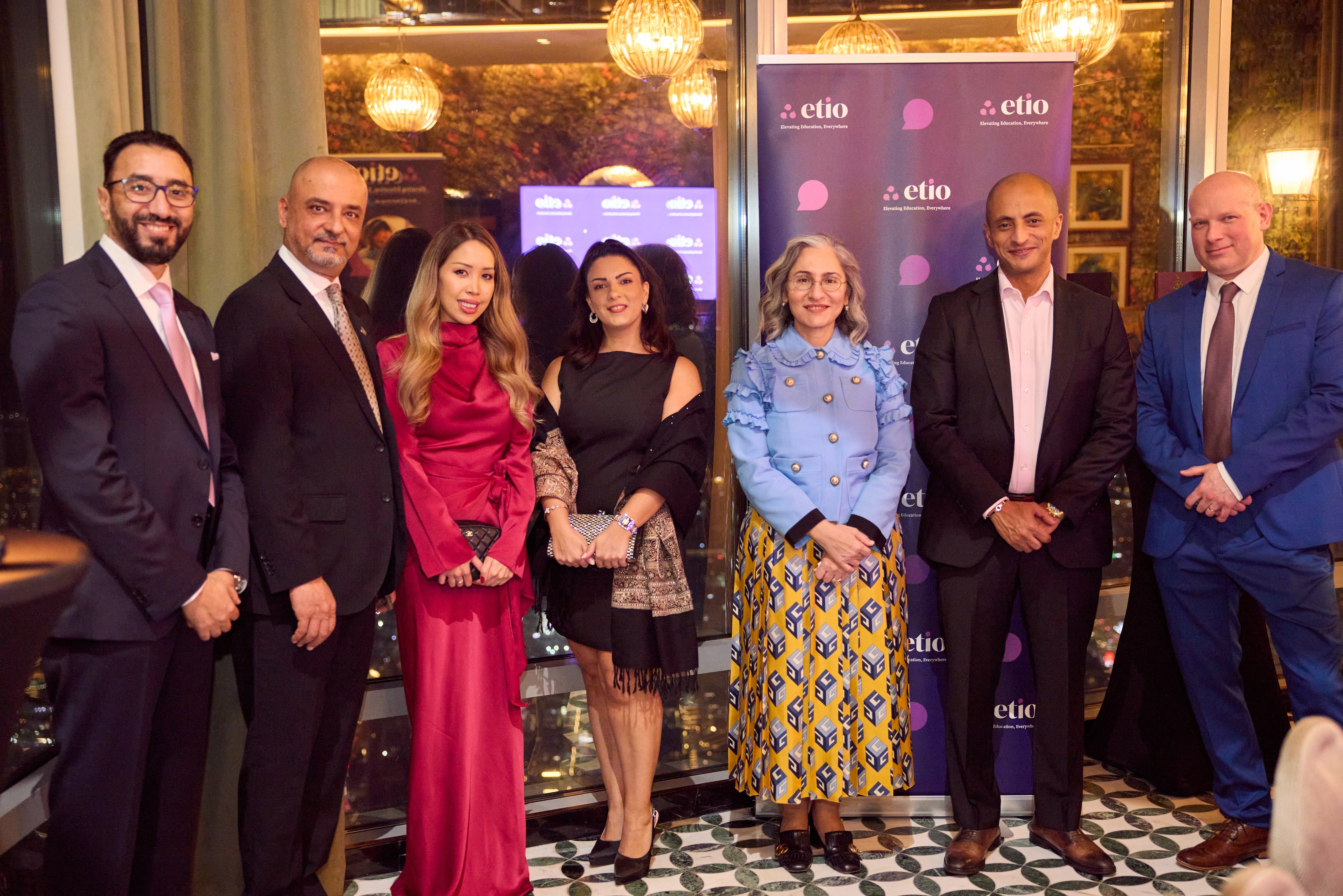 (Left to right) Ahmed Saeed, Middle East Managing Director at Etio; Hussein Al Shamma, Director of Licensing and Compliance Ras Al Khaimah Department of Knowledge; Keyta Hawkins, UK Policy & Public Affairs Manager at Etio; Dr. Rita Stephan, Education Consultant at Etio; Dr. Faten Hani, Education Advisor; Shady Edris, Client Account Manager at Etio; and Daniel Palmer, Business Development Director at Etio. 