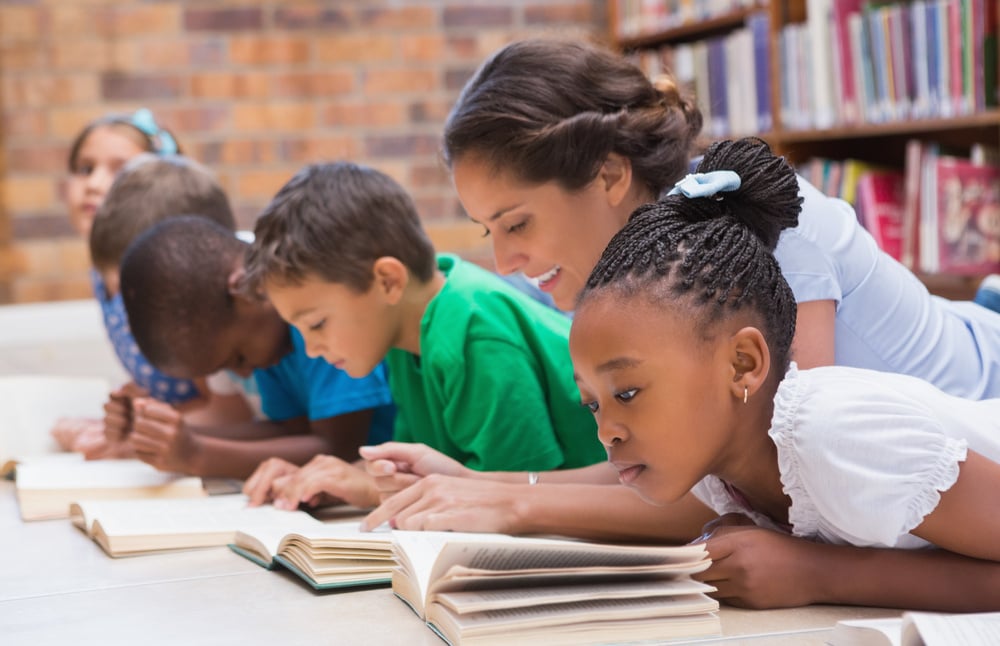 Children reading in class